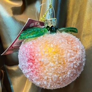 Peach Christmas Ornament with Green Leaves St Nicholas Square Holiday Fruit
